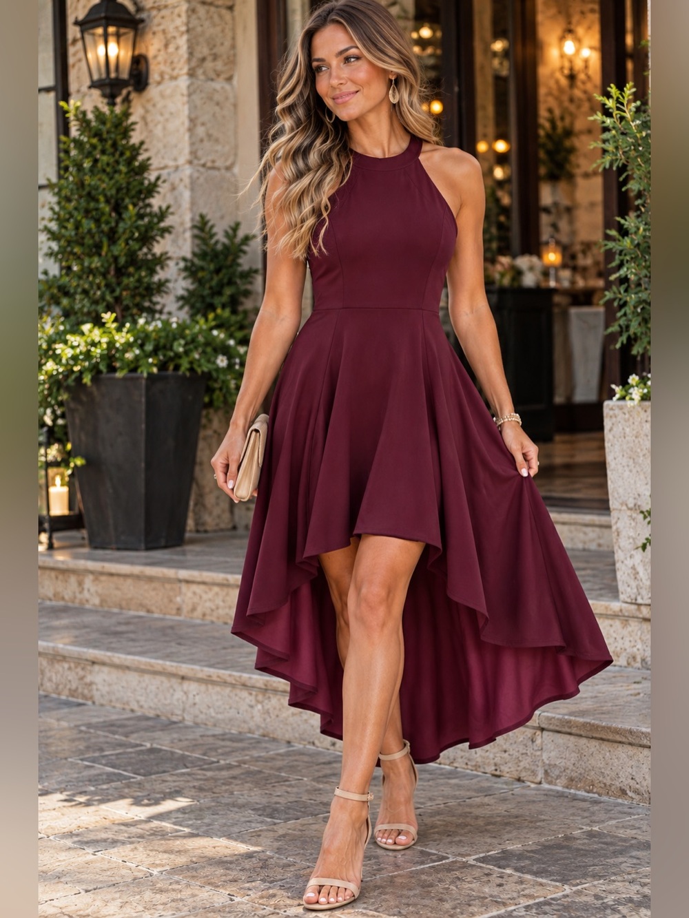 NWT Dressystar Halter Neck High-Low A-Line Cockail Party Dress Size Large